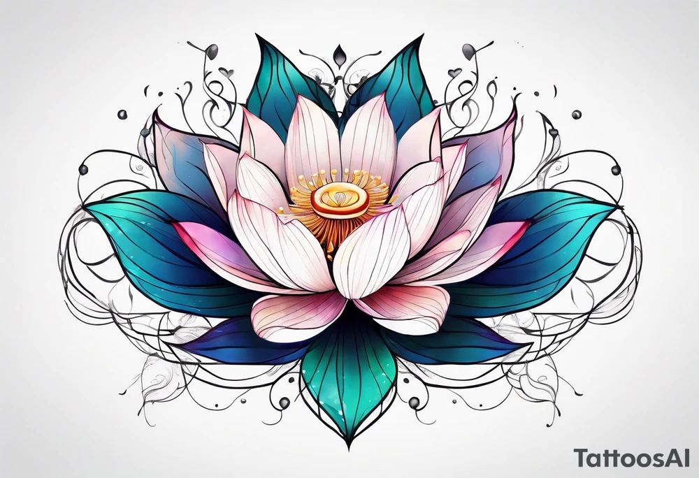 lotus flower with thin lines masculine design tattoo idea