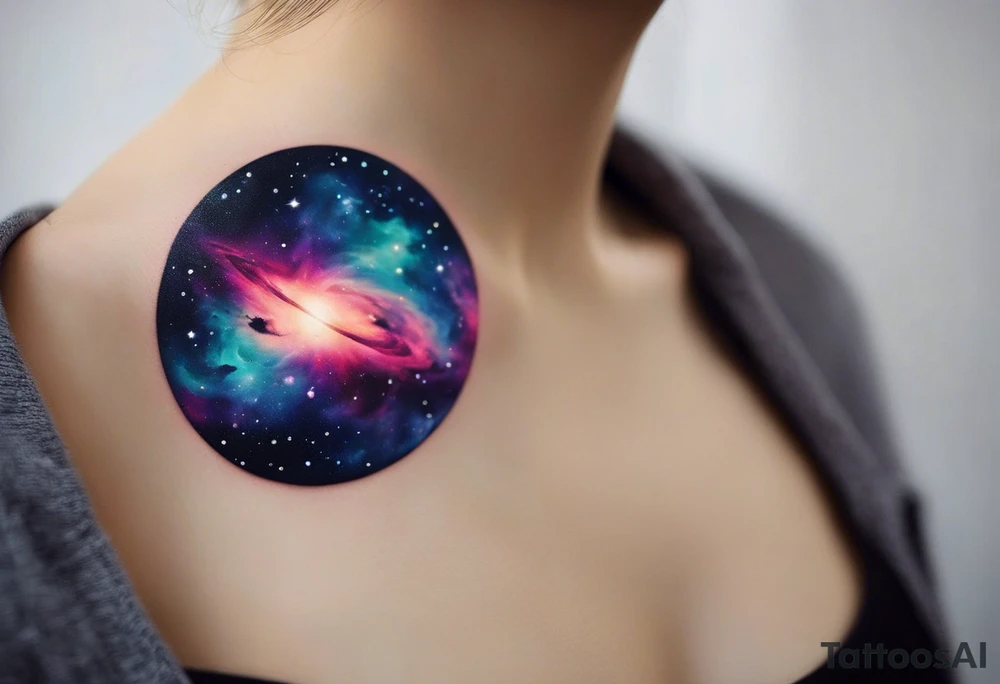 I want a nebula space galaxy s kinda shape 
tattoo that's colorful and bright and cute and is nice to look at I don't want a traditional circle I want it like the ones thay look like an s shape and this tattoo will be on my left buttcheek and light colors I want more spread and less circle side to life Left to right tattoo idea