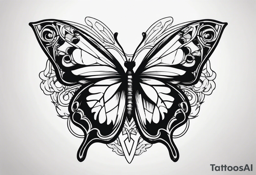 butterfly stabbed by a knife tattoo idea