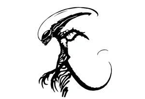 A realistic silhouette stencil style drawing of an alien tattoo idea