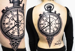 Stopwatch hanging from  a sword tattoo idea