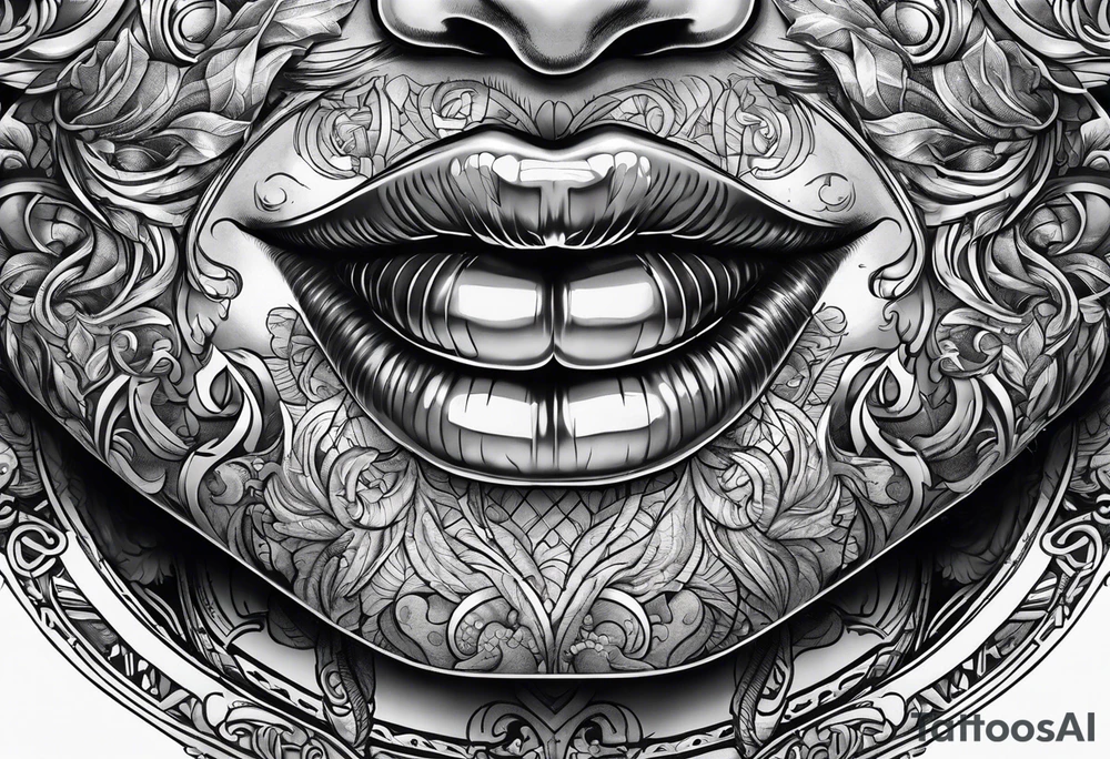 lips biting money tattoo idea