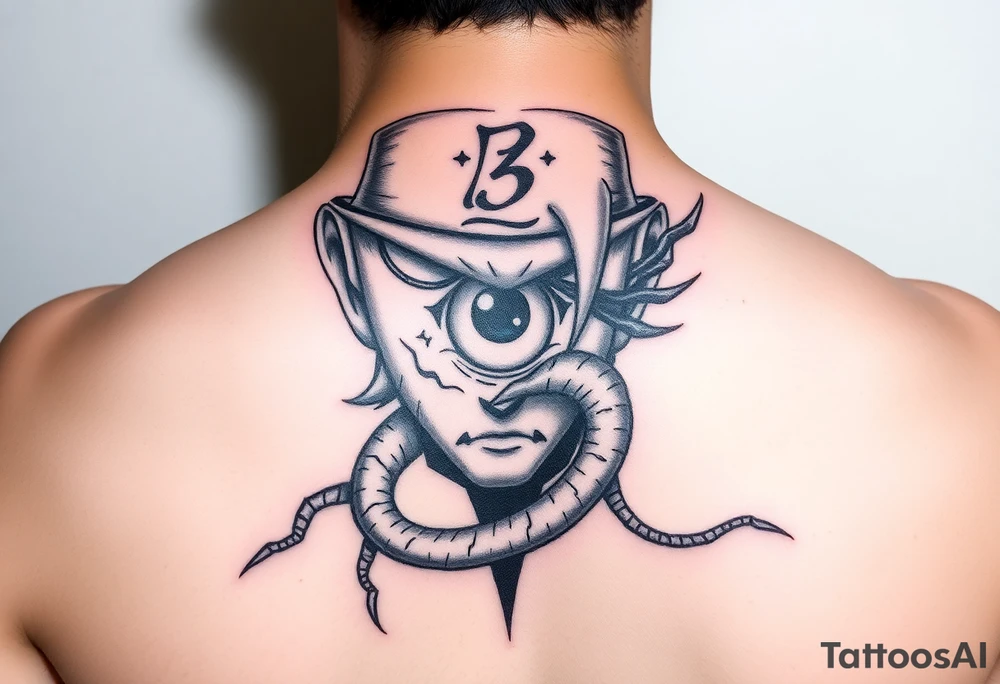 create me a sauske tattoo from Naruto where he is holding his eye and rinnegon in his other tattoo idea
