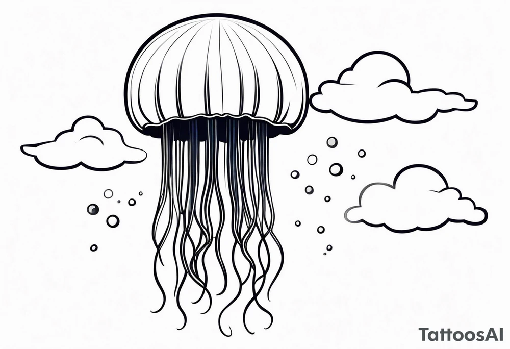jellyfish with a small head and really long tentacles. Add clouds behind it like it’s floating in the sky tattoo idea