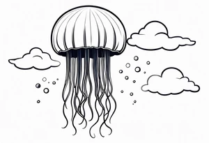 jellyfish with a small head and really long tentacles. Add clouds behind it like it’s floating in the sky tattoo idea