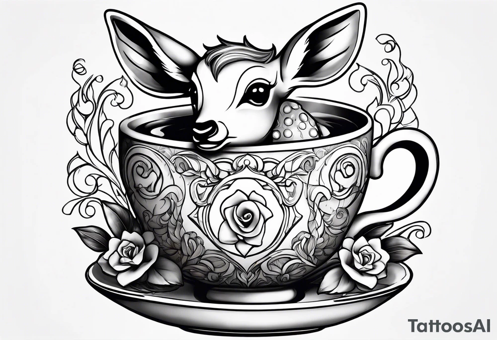 a full fawn inside a cup tattoo idea