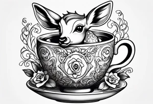 a full fawn inside a cup tattoo idea