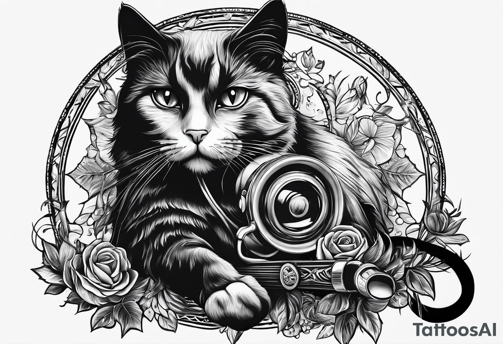 Black cat with a funny swrater ahirt tattoo idea