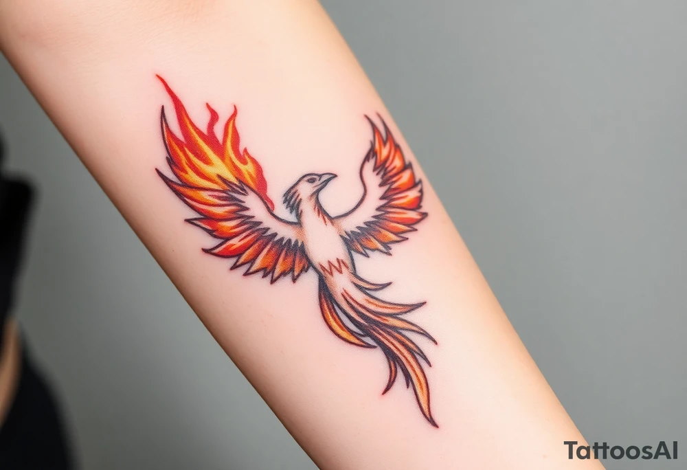 Phoenix with blazing fire from ashes tattoo idea