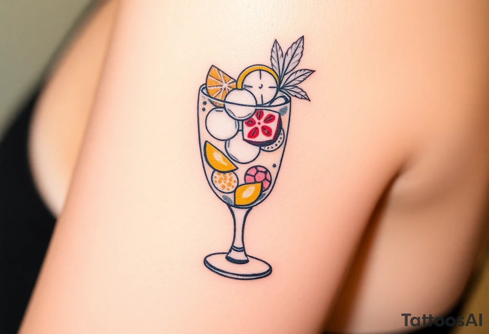 Fun cocktail that you would get on a Caribbean cruise in a rocks glass with lots of garnishes tattoo idea