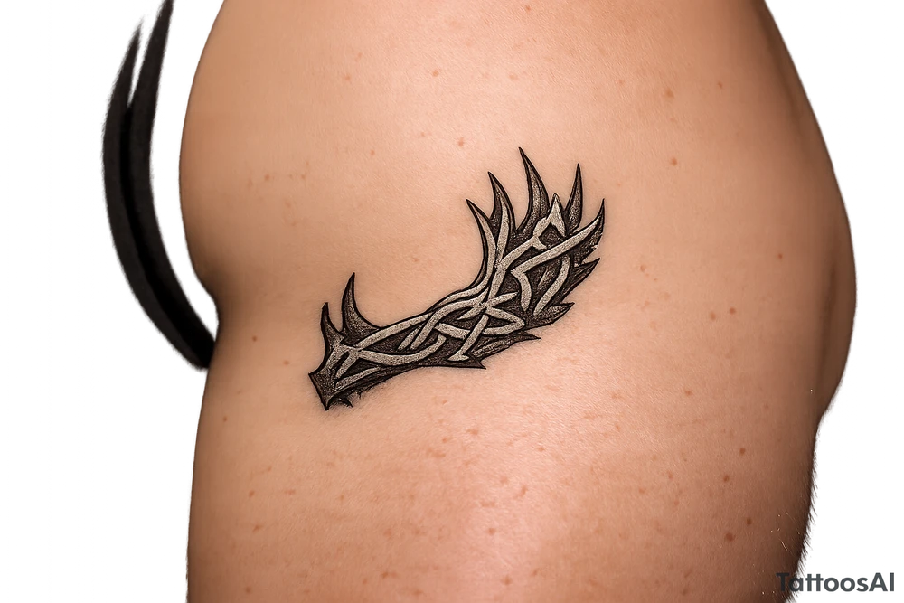 Caribou antler in Norse knot work open line concept stipple shading just one antler no background tattoo idea