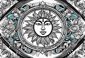 sacred moon and sun painted with Anishinaabe floral all over tattoo idea