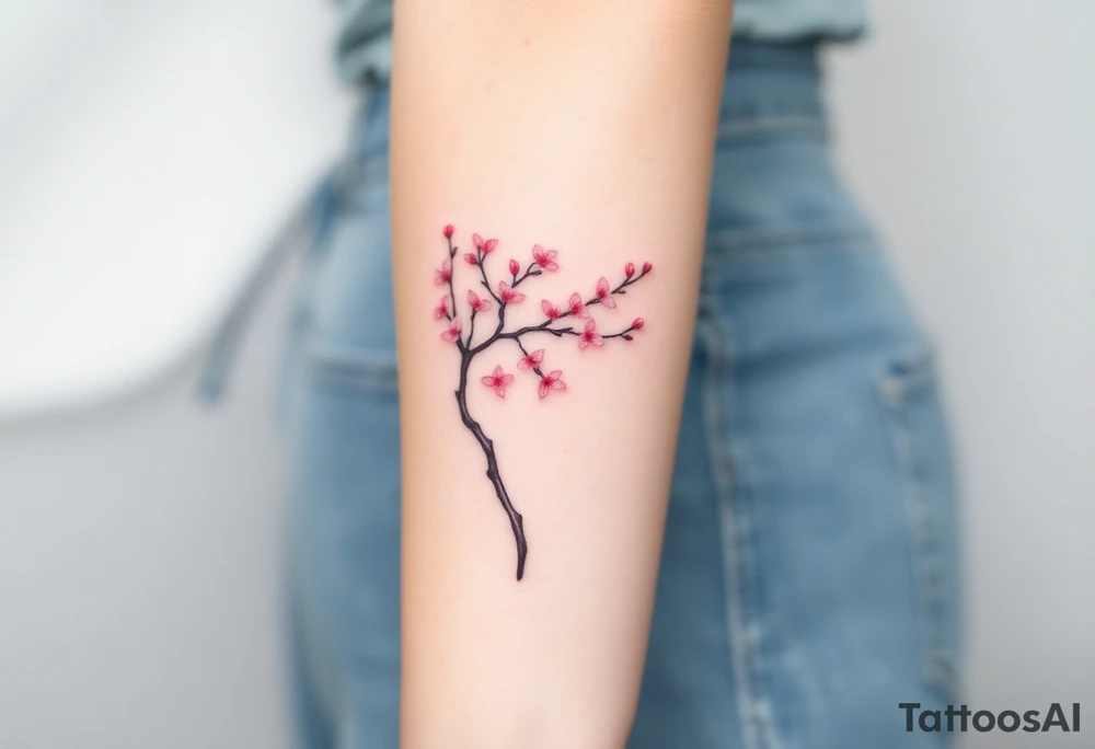 A delicate cherry tree with soft pink petals, representing beauty, life, and fleeting yet precious family moments tattoo idea