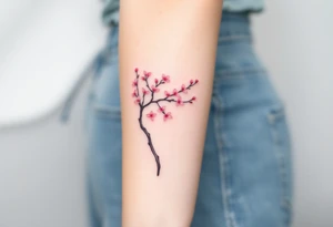 A delicate cherry tree with soft pink petals, representing beauty, life, and fleeting yet precious family moments tattoo idea