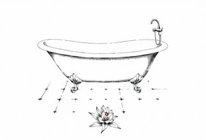 Clawfoot bathtub with lily coming up from tile floor tattoo idea