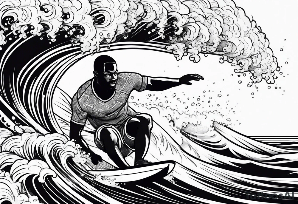 Black man surfing tattoo idea