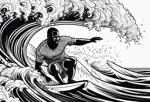 Black man surfing tattoo idea