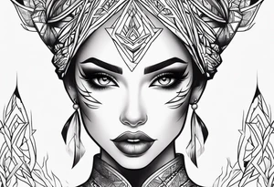 create a fire girl face inspired by Disney movie elements black tattoo idea