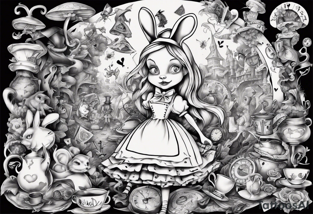 Alice in wonderland mural, "Alice, Don't Get Lost In Wonderland" tattoo idea