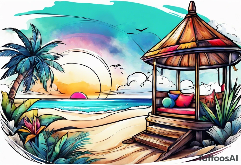 very abstract cabana on a beach tattoo idea