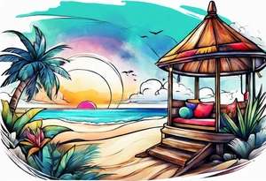 very abstract cabana on a beach tattoo idea