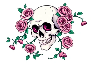 gothic skull intertwined with climbing roses and thorny vines tattoo idea