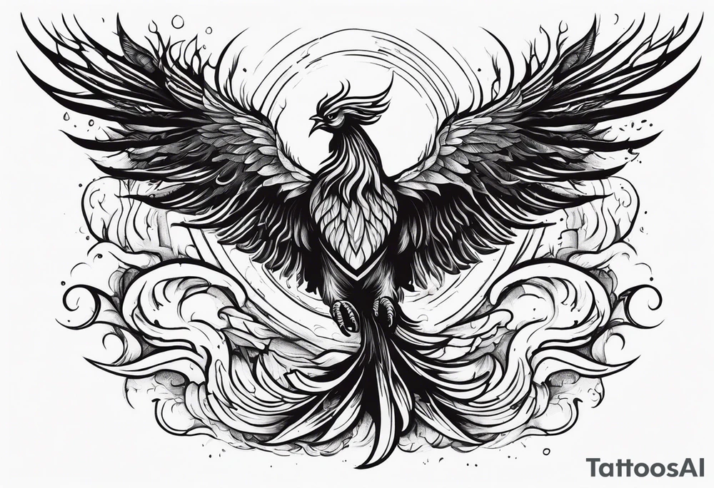 Powerful phoenix rising from the ashes of hell being its past of sin and addiction, being reborn. tattoo idea