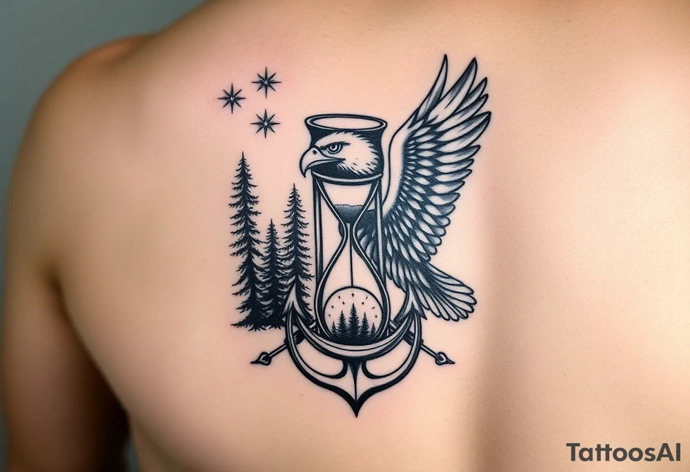 Father time/Keeper of the stars Hour glass Trees anchor Air force eagle tattoo idea