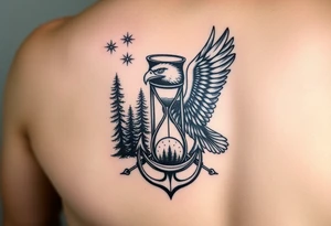 Father time/Keeper of the stars Hour glass Trees anchor Air force eagle tattoo idea