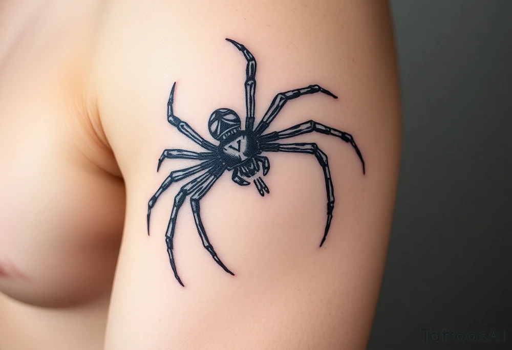 Spider crawling sideways with the letter Y on the body of the spider tattoo idea