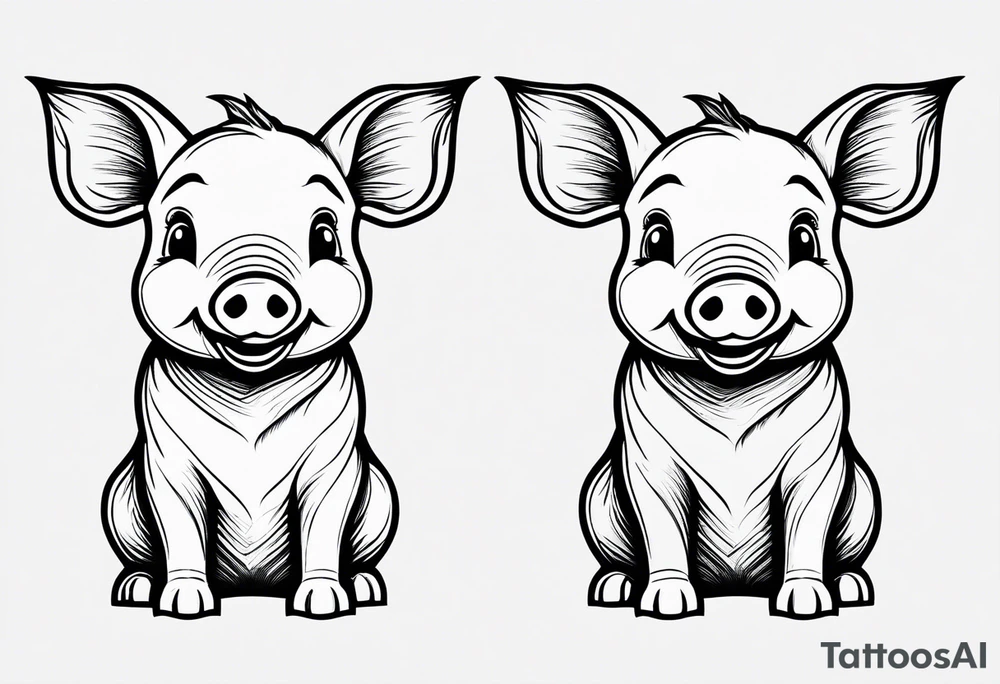 very cute happy piglet with small ears.
outline only.
black and white only.
only show the piglet. no extra lines or decoration.
no black shading.
draw only with very thin lines (1px)

should look like a tattoo that will only take 2 minutes to draw tattoo idea