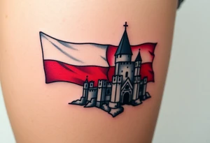 A typical Czech flag waving behind a medieval castle tattoo idea