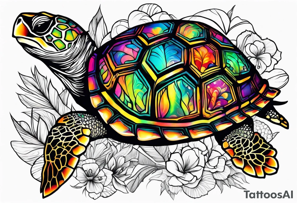 tropical psychedelic turtle tattoo idea