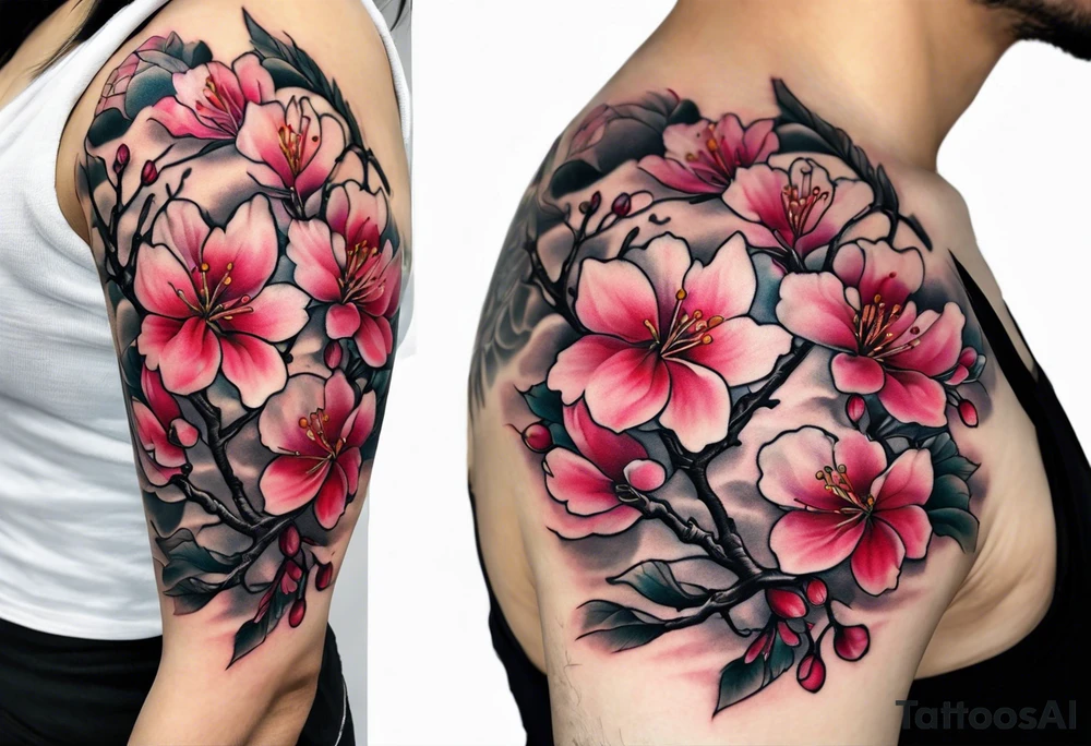 Shoulder cherry blossom tattoo idea