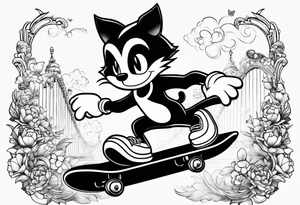 Felix 
The cat skateboarding. tattoo idea