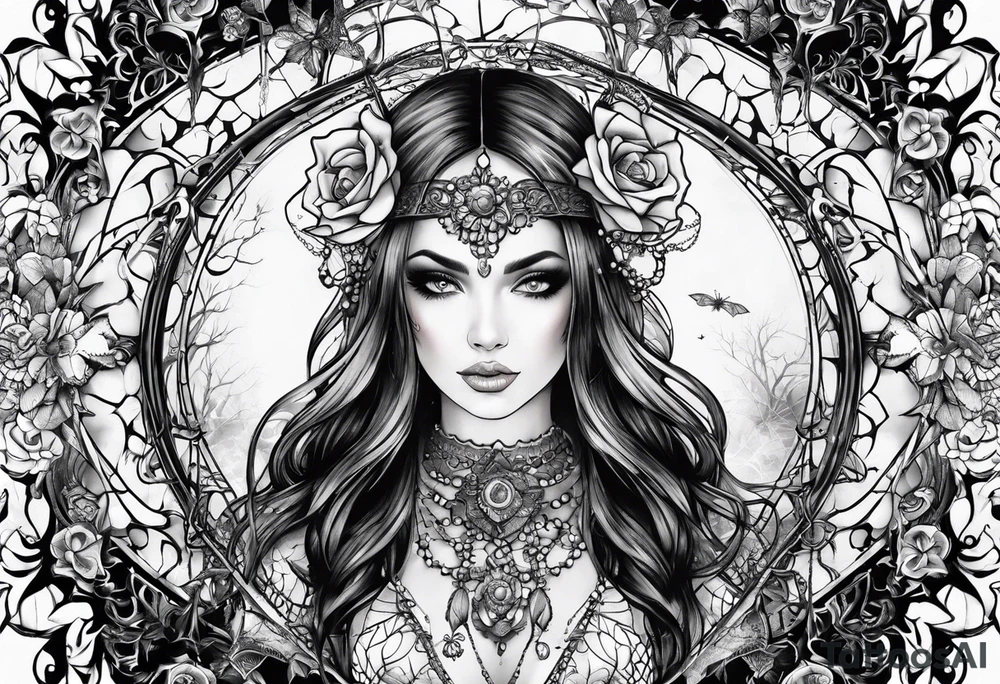 Full sleeve with fairy’s and skulls and spiderwebs tattoo idea