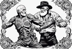 old man fighting with a skeleton tattoo idea