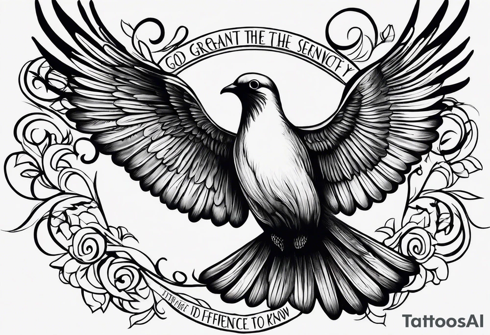 This phrase 'God grant me the serenity to accept the things I cannot change, Courage to change the things I can, and Wisdom to know the difference.' In a flight of small doves. On my ankle. tattoo idea