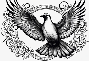 This phrase 'God grant me the serenity to accept the things I cannot change, Courage to change the things I can, and Wisdom to know the difference.' In a flight of small doves. On my ankle. tattoo idea