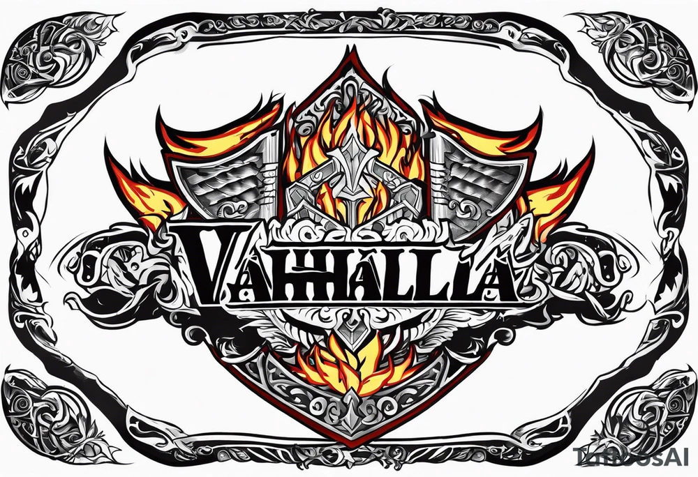 Valhalla on  fire shield sword tattoo idea
