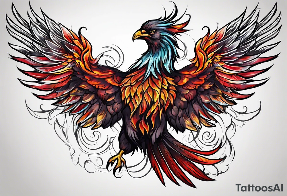 phoenix red on fire tattoo idea