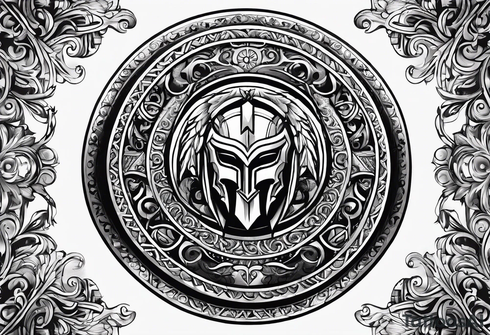 Spartan shield with Greek spiral pattern around it tattoo idea Spartan shield with Greek spiral pattern around it tattoo idea