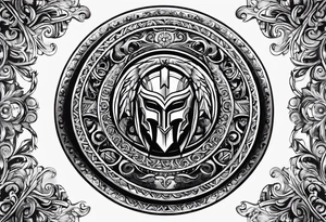 Spartan shield with Greek spiral pattern around it tattoo idea