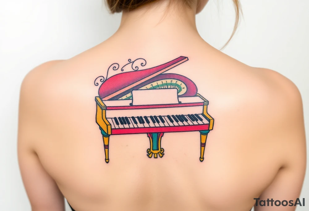 Colorful piano tattoo idea