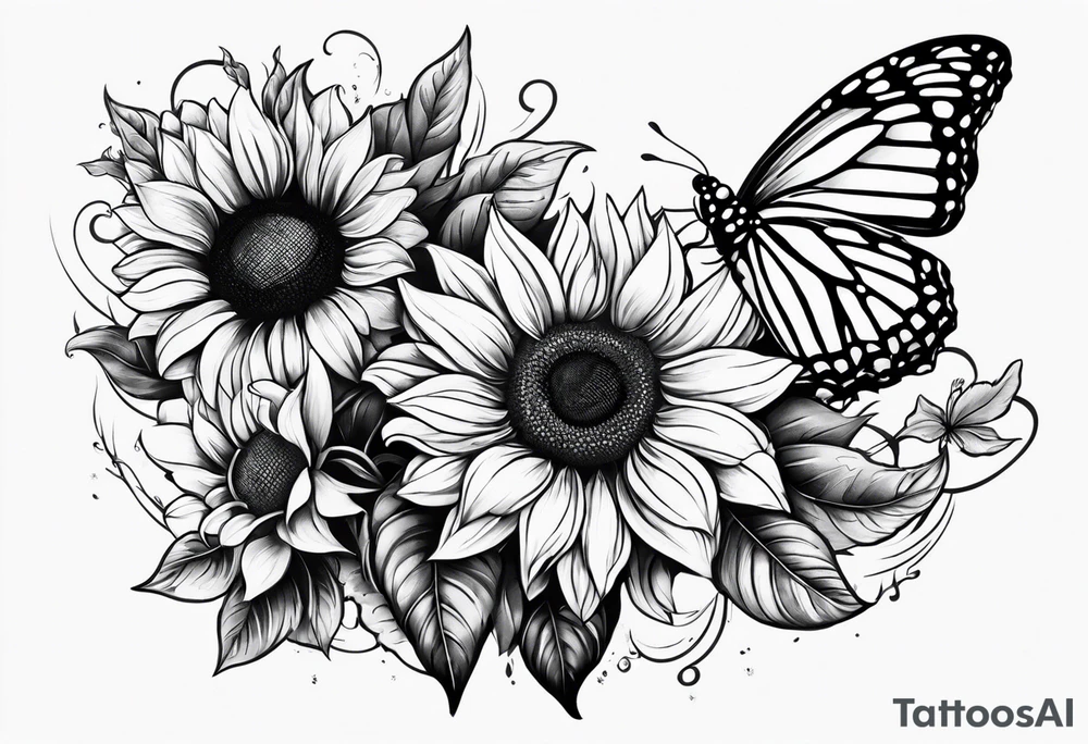 Arm sleeve with sunflowers and butterflies tattoo idea