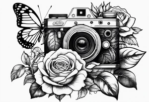 Flower : rose , sunflower, camera, small butterfly tattoo idea