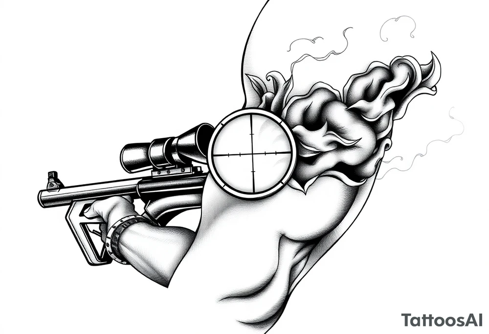 2d sniper scope crosshairs with smoke in background tattoo idea