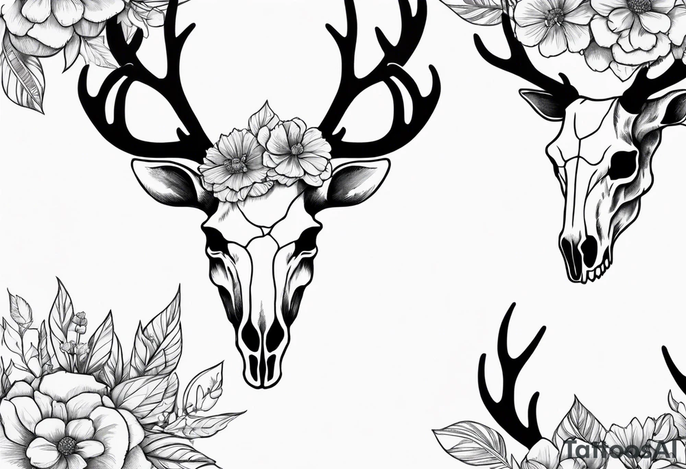 Reindeer skull with flowers going up the horns tattoo idea