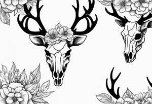 Reindeer skull with flowers going up the horns tattoo idea