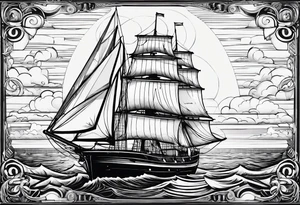 voilier vue de face. phare maritime fixé au centre du voilier et utilisé comme un mat pour les voiles. tattoo idea